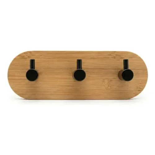 Cabideiro De Parede Em Bambu 3 Ganchos Metal Com Dupla Face