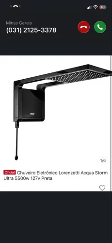 Chuveiro Lorezentti Acqua Storm Ultra 5500w 127v Preta