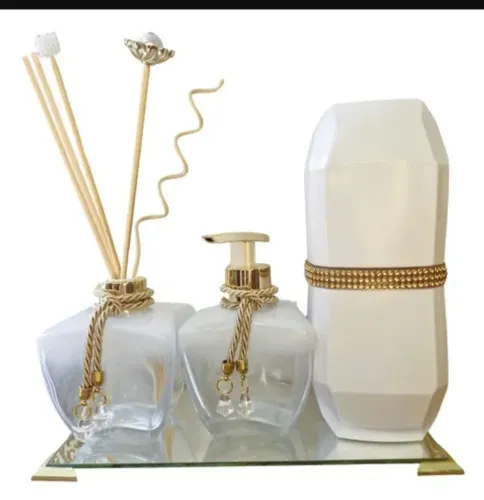 Kit lavabo dourado luxo 