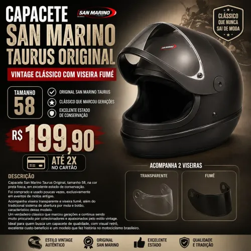 CAPACETE SAN MARINO TAURUS ORIGINAL - TAMANHO 58