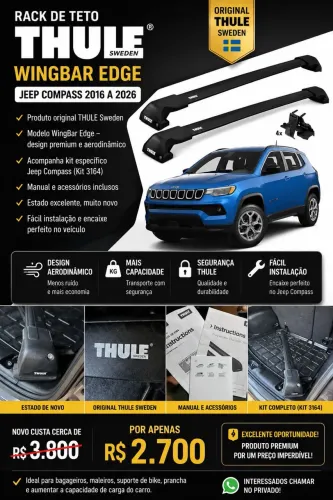 Rack de Teto THULE WingBar Edge Jeep Compass 2016 a 2026 Original - R$ 2.700
