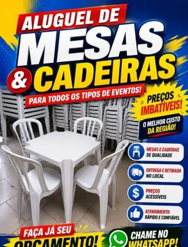 Alugamos mesas e cadeiras