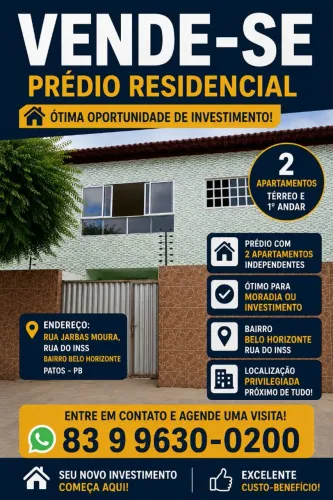 Vendo um prédio com 2 apartamentos, térreo e primeiro andar.