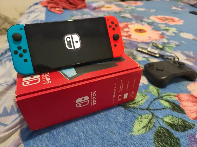 Nintendo switch OLED desbloqueado caixa | 4 Join cons | bolsa | cartão SD 128gb | caixa