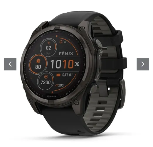 RELÓGIO GARMIN FENIX 8 SAFIRA SOLAR TITÂNIO CINZA CARBONO E PRETO