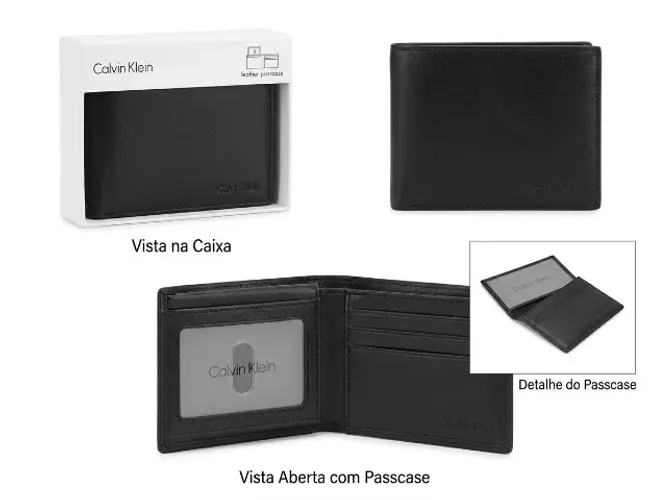 Carteira Masculina Calvin Klein Couro Legítimo (Modelo Passcase / Nova na Caixa)