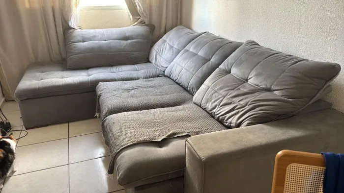 Sofá de Canto em L Retrátil Cinza - 2,90 m