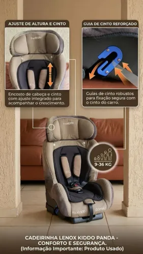 Cadeira para Auto Kiddo Comfy Panda (9 a 36 kg) - Marrom