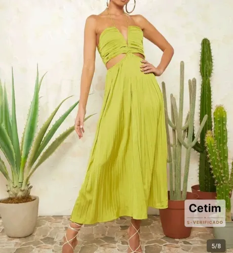 Vestido Verde Limão em Cetim P