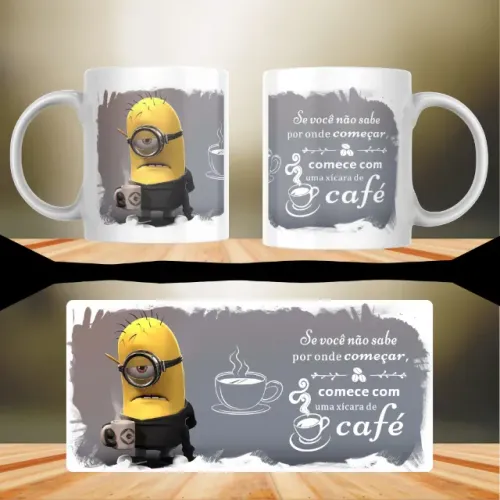 Caneca Minions Comece o Dia com Café Frase Divertida