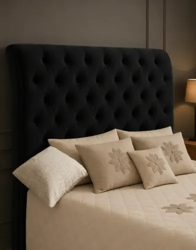 CABECEIRA MONTREAL QUEEN 1.60 ANASBELA SUEDE PRETO - COMPRE HOJE E RECEBA AMANHÃ