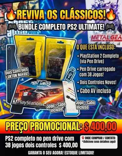 PS2 completo no pen drive com 38 jogos dois controles