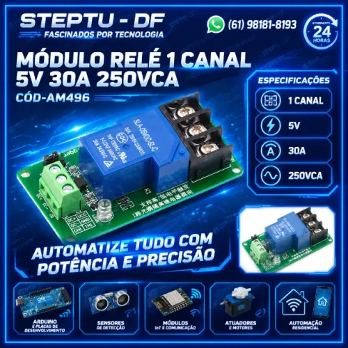 Módulo Relé 1 Canal 5v 30a 250vca Arduino Automação COD-AM496