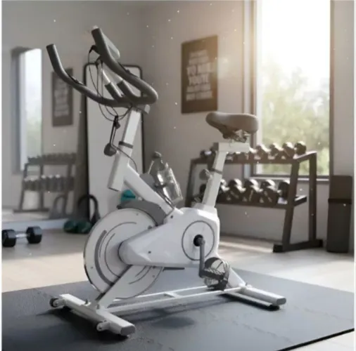 Bicicleta ergométrica spinning 8kg , até 120 kg. Branca com garrafa