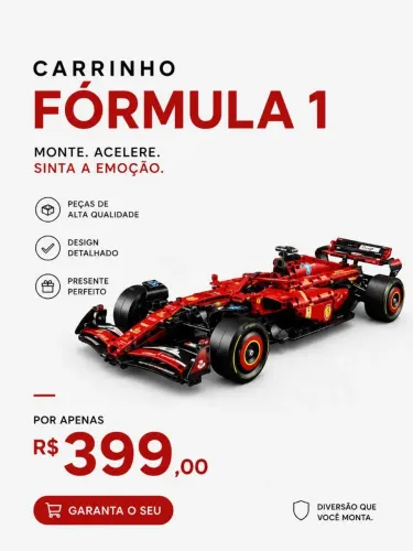 Carrinho brinquedo tipo Lego F1 - FERRARI DESMONTADO