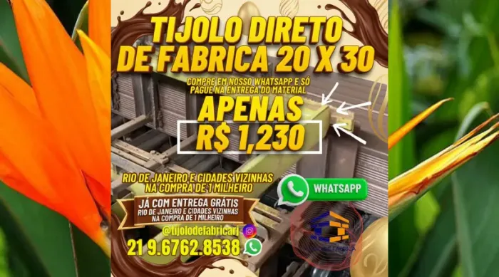 tijolo 10 furos 20x30 entrega programada 