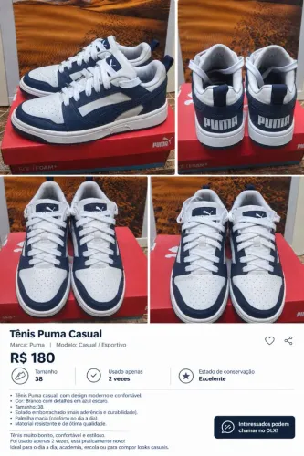 Tênis Puma Casual - Branco com Azul Escuro | Tamanho 38
