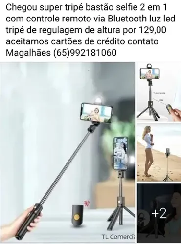  * tripé 2 em 1 pau selfie com led controle remoto 