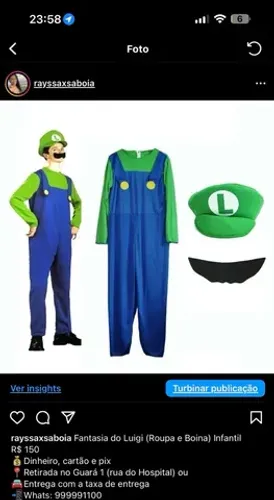 Fantasia do Luigi (Roupa e Boina) Infantil R$ 150