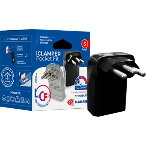Protetor DPS Clamper Preto 1 Tomada Pocket Fit - WZetta