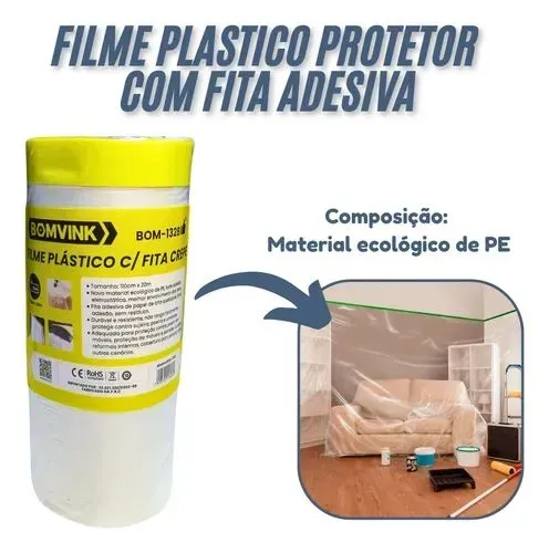FILME PLASTICO COM FITA GREPE PARA OBRA