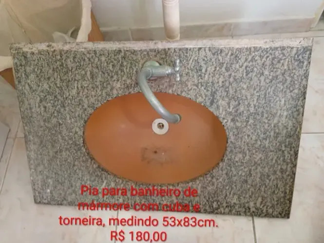 Pia de mármore com cuba para banheiro 