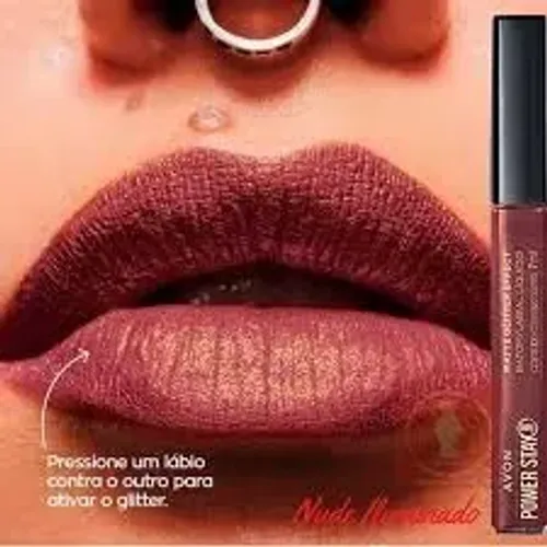 Batom Líquido Matte Glitter Effect Nude Iluminado Avon Power Stay