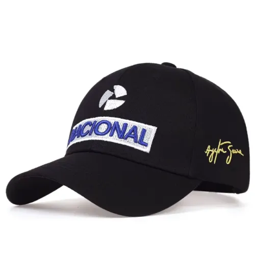 Boné Ayrton Senna Nacional Fórmula 1 Retrô Assinatura Preto