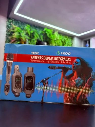  CONVERSOR MICROFONE SEM FIO UHF DUPLO TRANSMISSOR RECEPTOR VEDO VD6902
