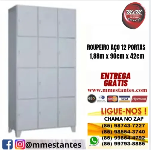 Cabe Capacete - Armário de Aço Guarda Volumes com 12 Portas