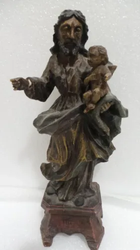 ANTIGA IMAGEM SÃO JOSÉ COM MENINO JESUS EM MADEIRA ENTALHADA BELA PEÇA!!