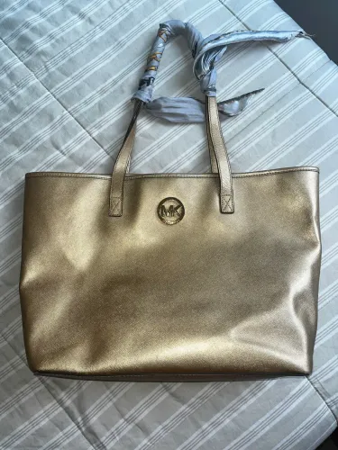michael kors leather gold shimmer tote