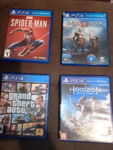 Jogos de PS4 - Spider-Man, God of War, GTA V e Horizon Zero Dawn