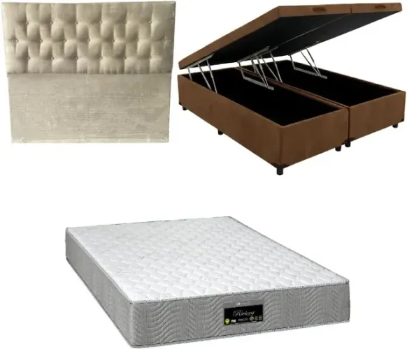 Cama Box Baú Queen + Colchão Riviera Queen Size