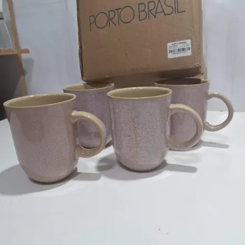 Kit com 4 Canecas Coup Stoneware Cerâmica Litchi 330Ml Porto Brasil