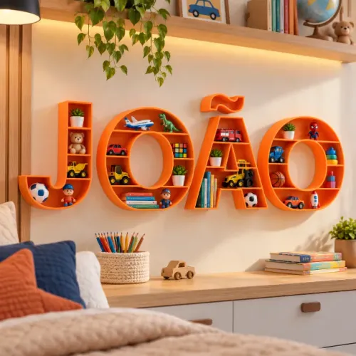Nicho para brinquedos mini com letra personalizada prateleira infantil quarto parede