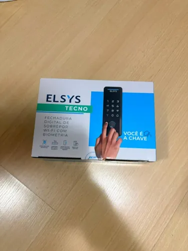 Fechadura Digital Elsys Tecno Preta Wifi Sobrepor Tuya Smartlife Senha Tag Biometria Contr