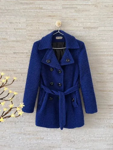 casaco de lã batida feminino azul p