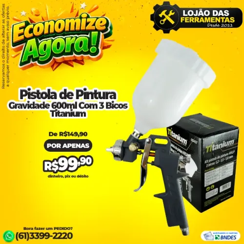 Pistola de Pintura Gravidade 600ml Com 3 Bicos Titanium
