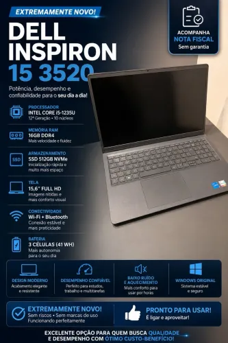 Dell Inspiron 15 3520 i5 12ª Geração | 16GB RAM | SSD 512GB | Estado de Novo