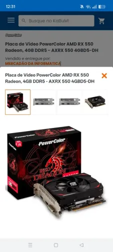 Placa de vídeo RX 550, 4gb Oc Powercolor