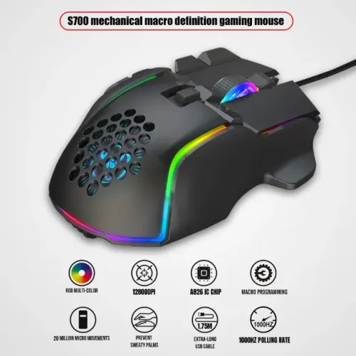 Mouse HXSJ S700 12800dpi RGB