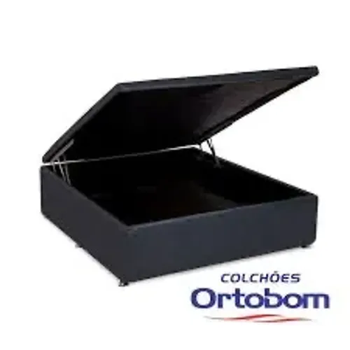 Base Baú Sommier Casal ORTOBOM preto Corino / entrega rápida
