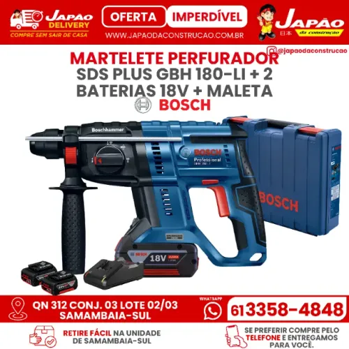 Martelete Bosch SDS Plus GBH 180-LI + 2 Baterias 18V + Maleta