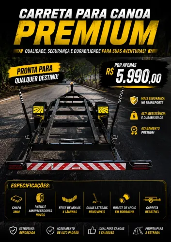 Carreta reboque premium para canoa