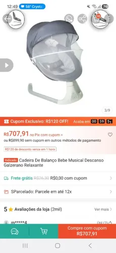 Vendo cadeirinha de balanço galzerano