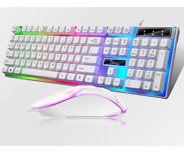 Kit Teclado Mouse Semi Mecânico RGB LED Gamer Jogo M400 Com Fio