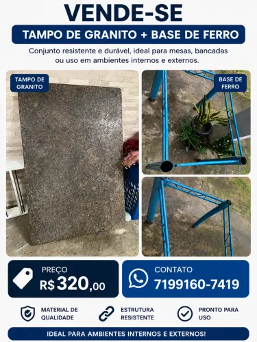 Mesa de jantar retangular tampo em granito