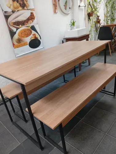 Conjunto Piquenique Mesa + 2 bancos Freijó e Preto Fosco Kappesberg Linha industrial