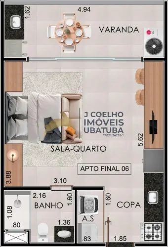 Studio/Loft lado praia na planta a venda em Tenório, Ubatuba SP